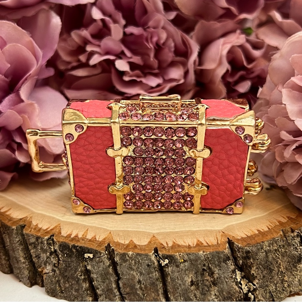 Pink & Gold Crystal Luggage Keychain Charm - Picture 8 of 16